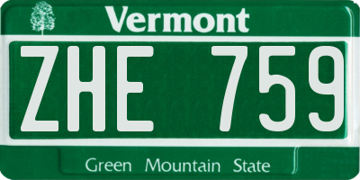 VT license plate ZHE759