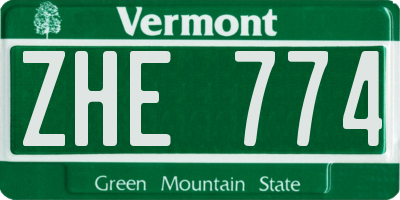 VT license plate ZHE774