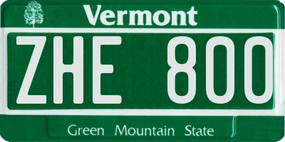 VT license plate ZHE800