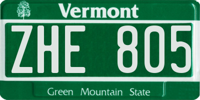 VT license plate ZHE805