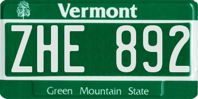 VT license plate ZHE892