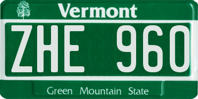 VT license plate ZHE960