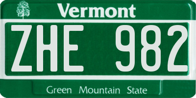 VT license plate ZHE982