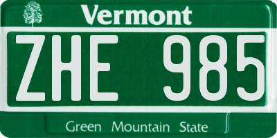 VT license plate ZHE985