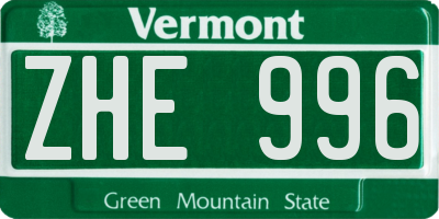 VT license plate ZHE996