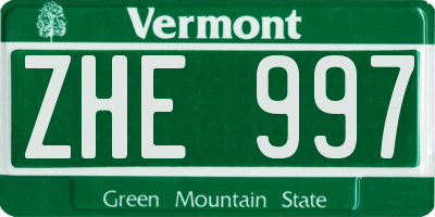 VT license plate ZHE997