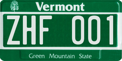 VT license plate ZHF001