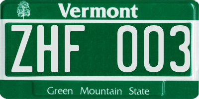 VT license plate ZHF003