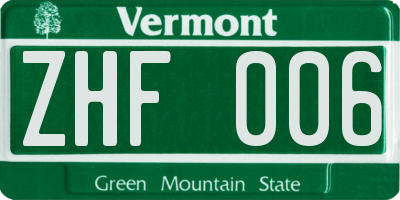VT license plate ZHF006