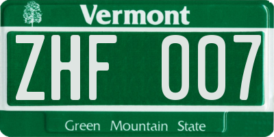 VT license plate ZHF007