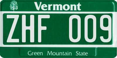 VT license plate ZHF009