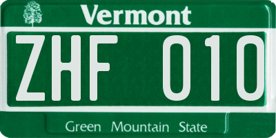 VT license plate ZHF010
