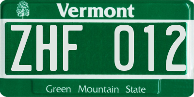 VT license plate ZHF012