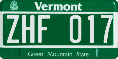 VT license plate ZHF017