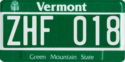 VT license plate ZHF018
