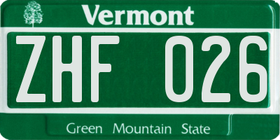 VT license plate ZHF026