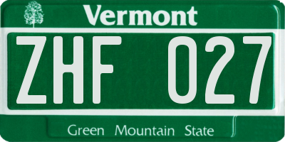 VT license plate ZHF027