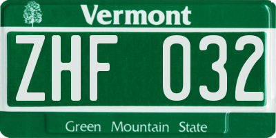 VT license plate ZHF032