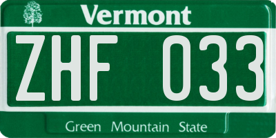 VT license plate ZHF033