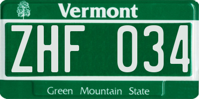 VT license plate ZHF034