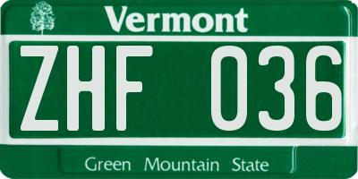 VT license plate ZHF036