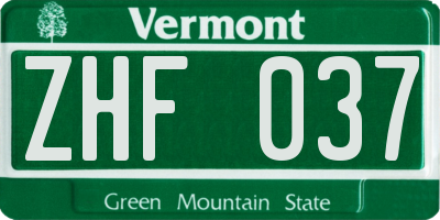 VT license plate ZHF037
