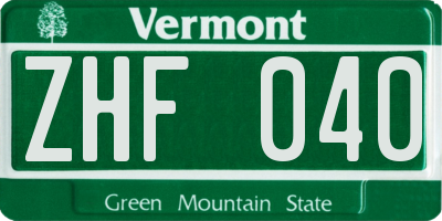 VT license plate ZHF040