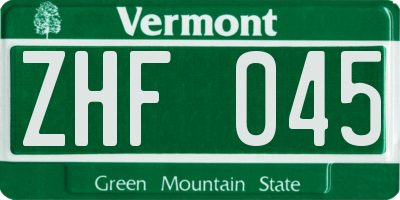 VT license plate ZHF045
