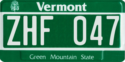 VT license plate ZHF047