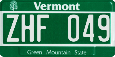VT license plate ZHF049
