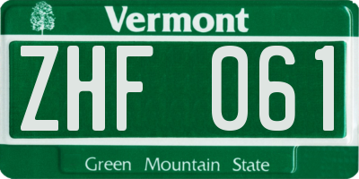 VT license plate ZHF061