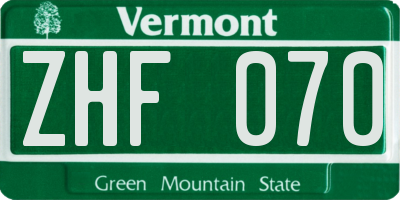 VT license plate ZHF070