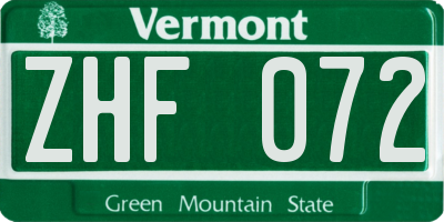 VT license plate ZHF072