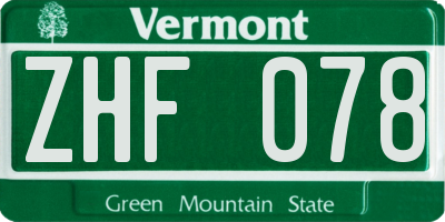 VT license plate ZHF078