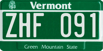 VT license plate ZHF091