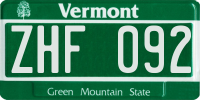 VT license plate ZHF092