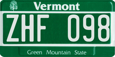 VT license plate ZHF098