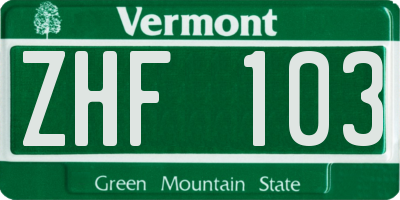 VT license plate ZHF103