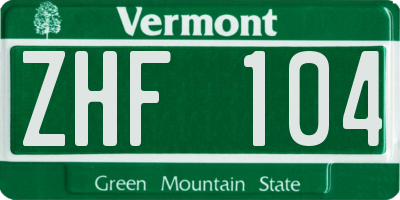 VT license plate ZHF104