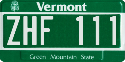 VT license plate ZHF111