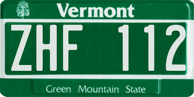 VT license plate ZHF112