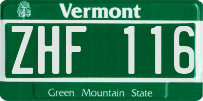 VT license plate ZHF116