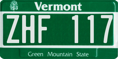 VT license plate ZHF117