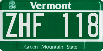 VT license plate ZHF118