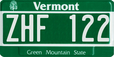 VT license plate ZHF122