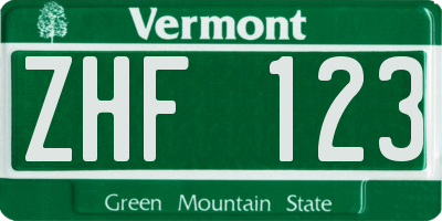 VT license plate ZHF123