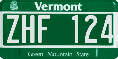 VT license plate ZHF124