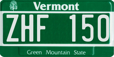 VT license plate ZHF150