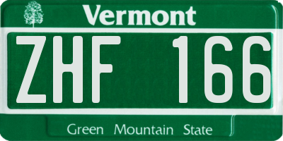 VT license plate ZHF166