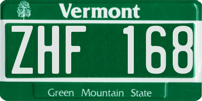 VT license plate ZHF168